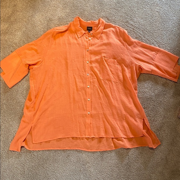 Ulla Popken Button Down Shirt Blouse Persimmon Sleeve Detail Size 28/30 - Picture 1 of 12